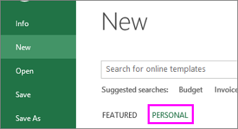 Clique em Novo e Pessoal para localizar seu novo modelo