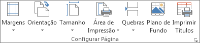 Grupo Configuração de Página na guia Layout da Página