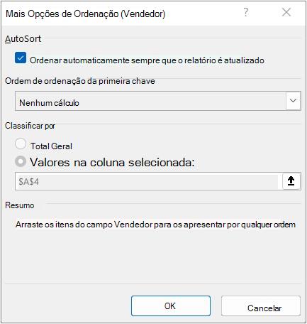 Caixa de diálogo Mais Opções de Classificação