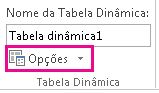 Botão Opções na guia Análise