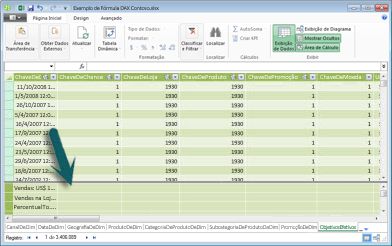 Área de cálculo do PowerPivot