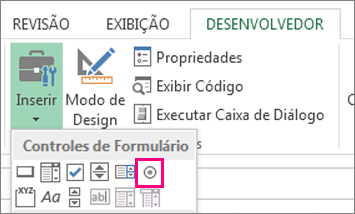 o controle de botão de rádio na faixa de opções