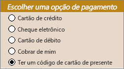 Exemplo de controles de botão de rádio