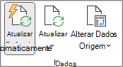 Grupo de dados na guia Análise de Tabela Dinâmica da Faixa de Opções. O grupo Dados contém os botões Atualizar Automaticamente, Atualizar e Alterar Fonte de Dados.