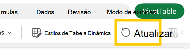 Botão de atualização da Tabela Dinâmica na faixa de opções do iPad.