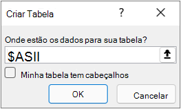 Da caixa de diálogo Tabela