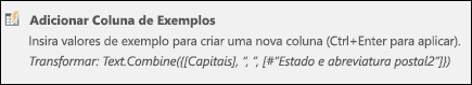 Coluna Combinação do Power Query da fórmula da coluna personalizada de exemplo