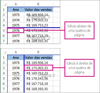 Clique abaixo ou à direita de uma quebra de página manual