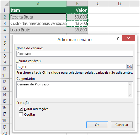 Configurar um cenário pior