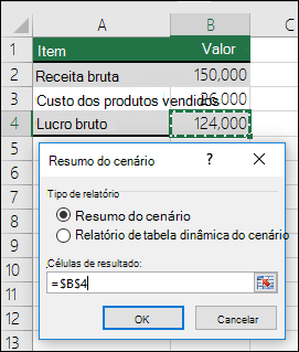 Caixa de diálogo Resumo de Cenário