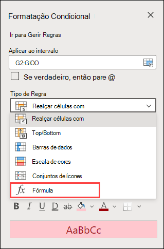 Selecionar Regra de Fórmula