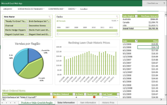 Amostra de pasta de trabalho exibida no modo de exibição de planilha