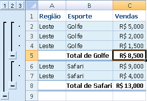 Example of automatic subtotals