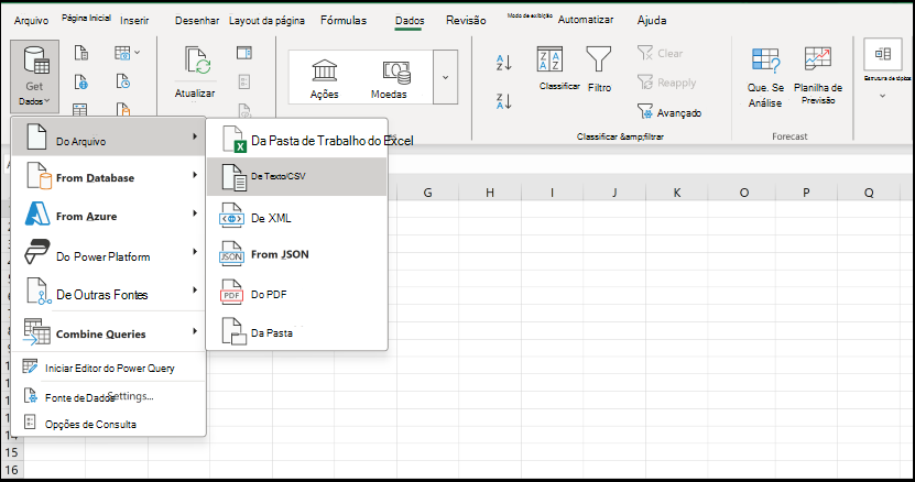 Abrindo txt/csv através da guia Dados