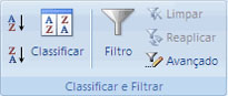 O grupo Classificar e Filtrar na guia Dados