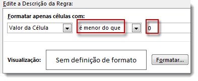Caixa de edição da regra de formatação condicional