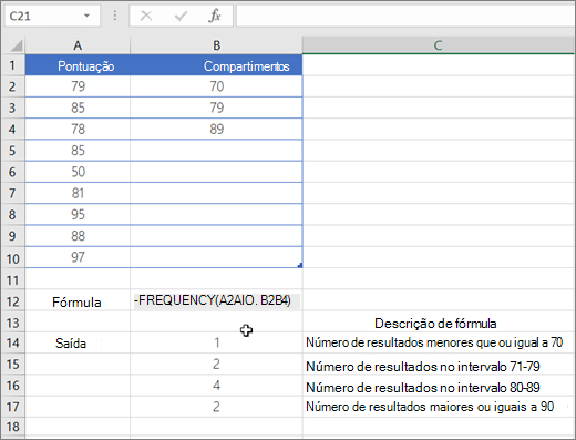 Um exemplo da função FREQUENCY