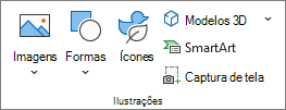 Captura de tela que mostra o grupo Ilustrações na guia Inserir.