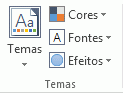 O botão temas na faixa de opções do Excel