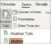 Mouse apontando para o comando Atualizar na faixa de opções
