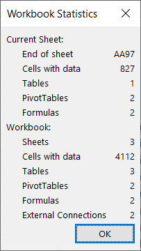 A caixa de diálogo Workbook Statistics.