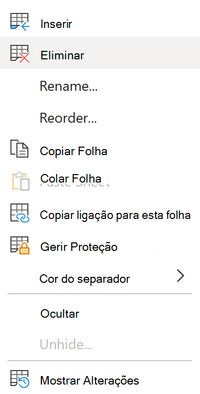 Excluir uma planilha.