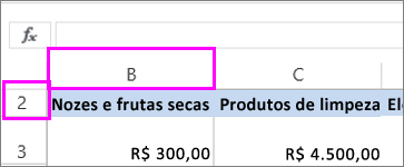Primeira coluna ou linha oculta