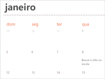 Calendar modelo no Excel para a Web