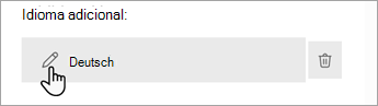 Captura de tela mostrando o ícone Editar Lápis que você pode usar para adicionar idiomas ao seu formulário ou teste da Microsoft.