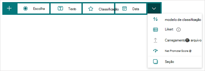 Opções de tipo de pergunta no Microsoft Forms