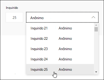 Insira um número específico na caixa de pesquisa do entrevistado para ver os detalhes da resposta desse indivíduo no Microsoft Forms