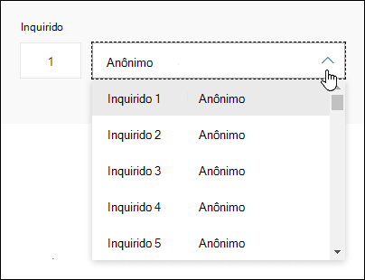 Exibir uma lista suspensa de entrevistados no Microsoft Forms