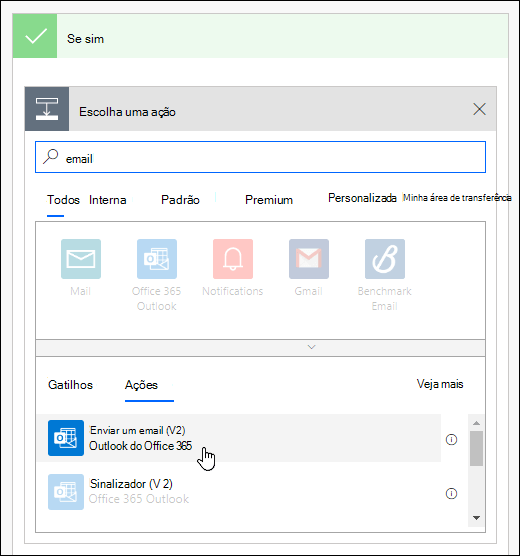 Escolha enviar uma notificação por email como uma ação no Power Automate