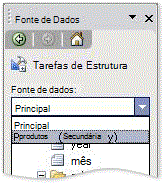 Produtos fonte de dados secundária selecionada no painel Fonte de Dados