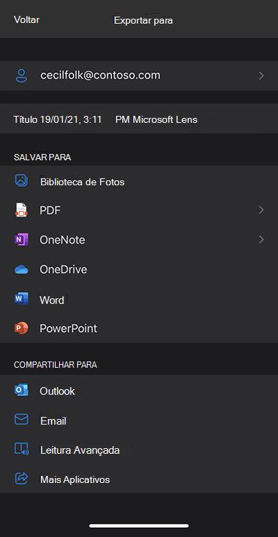 Captura de tela do Microsoft Lens em um iPhone