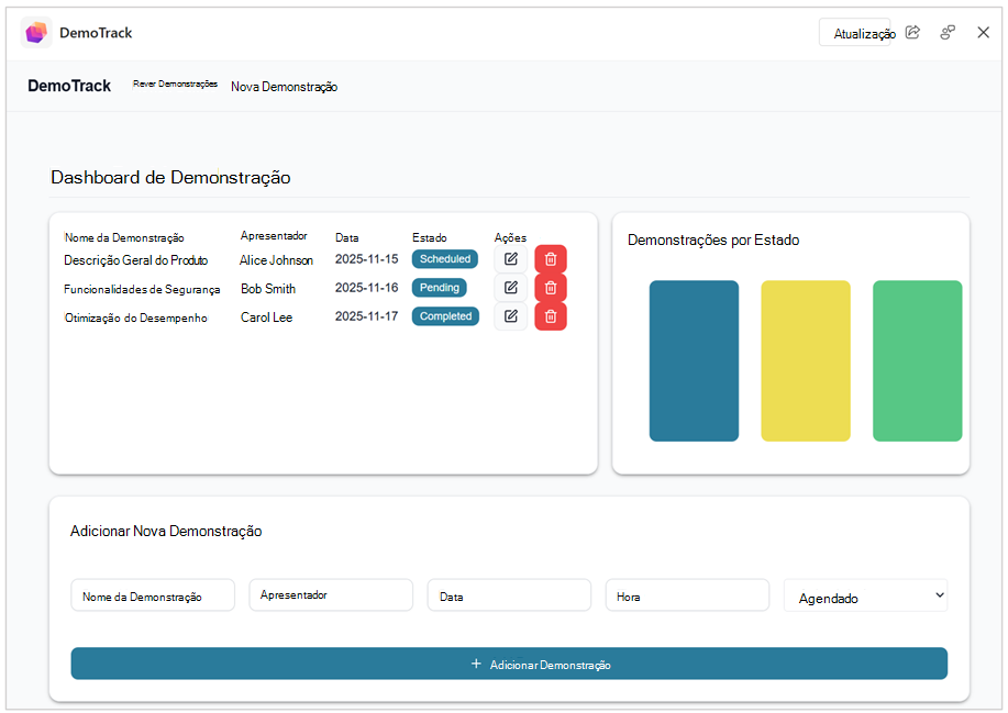 Captura de ecrã da aplicação criada pelo App Builder