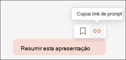 Mostra um prompt do Copilot, com o cursor a pairar sobre o mesmo, expondo um pequeno menu no canto superior direito que inclui o botão para a ligação Copiar pedido.