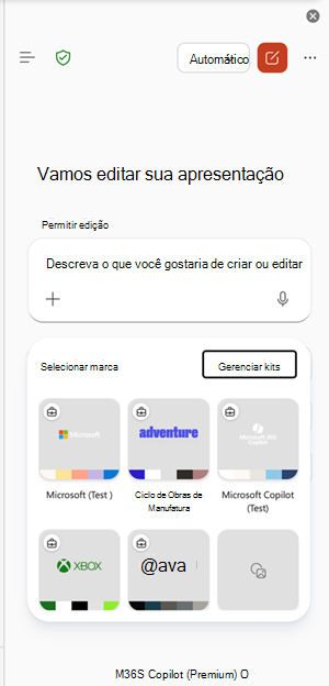 Captura de tela do ponto de entrada Gerenciar Kits de Marca no PowerPoint.