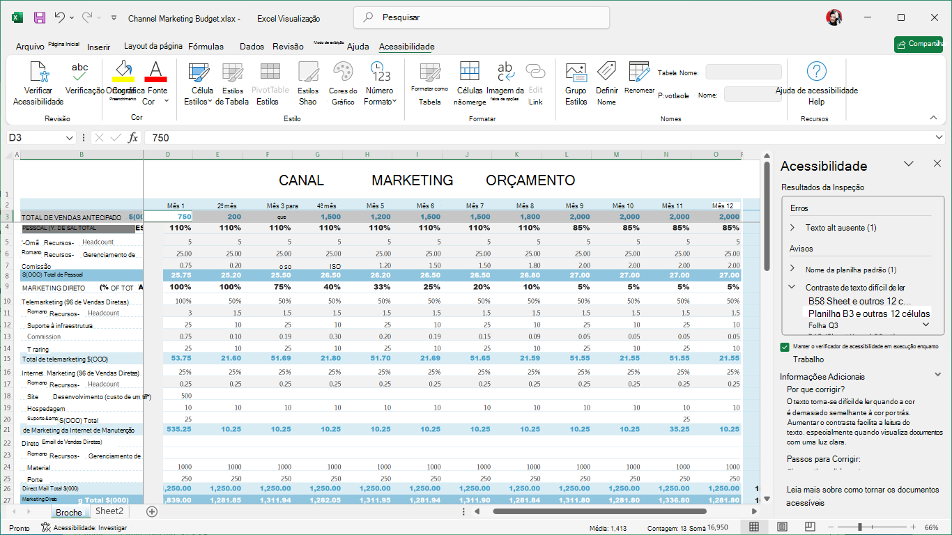 Faixa de acessibilidade do Excel