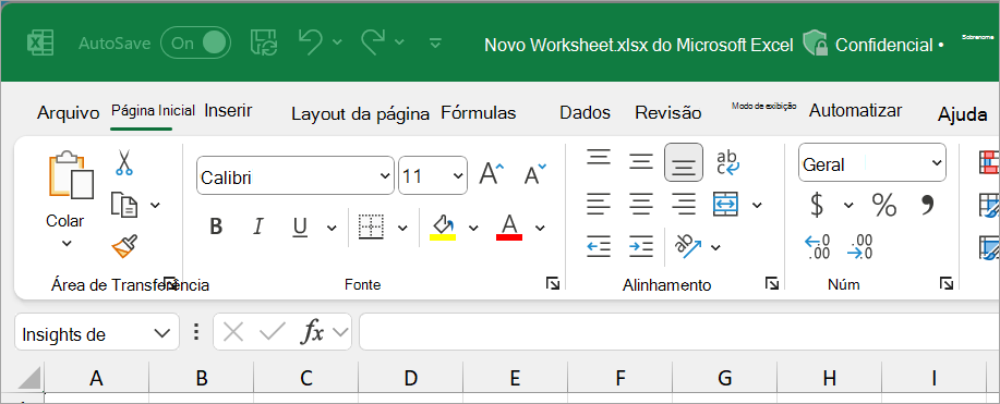 Novo arquivo do Excel