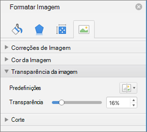 Ajustar a transparência da cor no painel Formatar Imagem