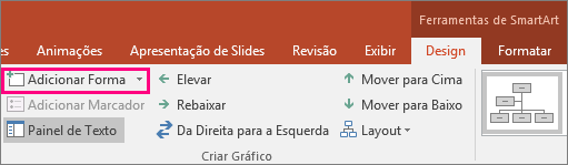 Mostra o botão Adicionar Forma nas ferramentas SmartArt