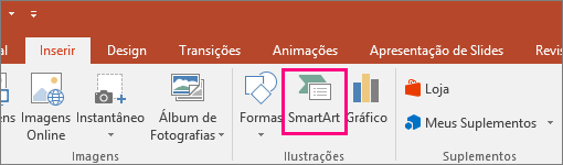 Mostra o botão SmartArt na guia Inserir