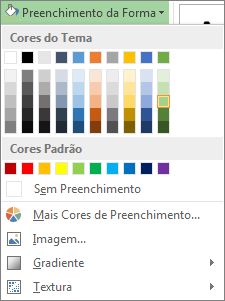 Menu de opções de cor de Preenchimento de Forma