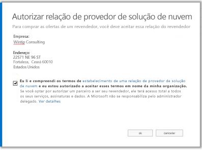 Aceitar relacionamento de provedor de soluções de nuvem.