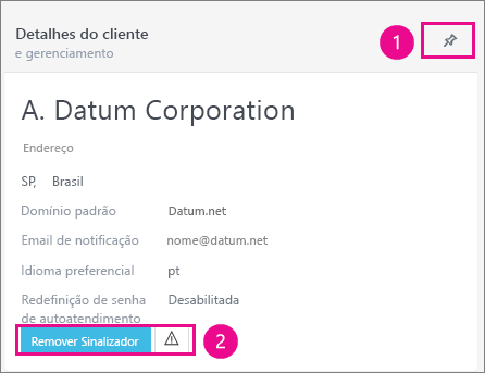No cartão de detalhes do Cliente, você pode fixar ou sinalizar o cliente.