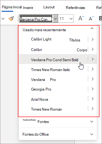 Fontes usadas mais recentemente