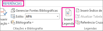 Botão Inserir Legenda na guia Referências