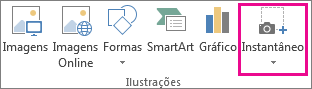 Botão de captura de tela no grupo de Ilustrações no Word
