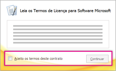 Leia e aceite os termos de licenciamento